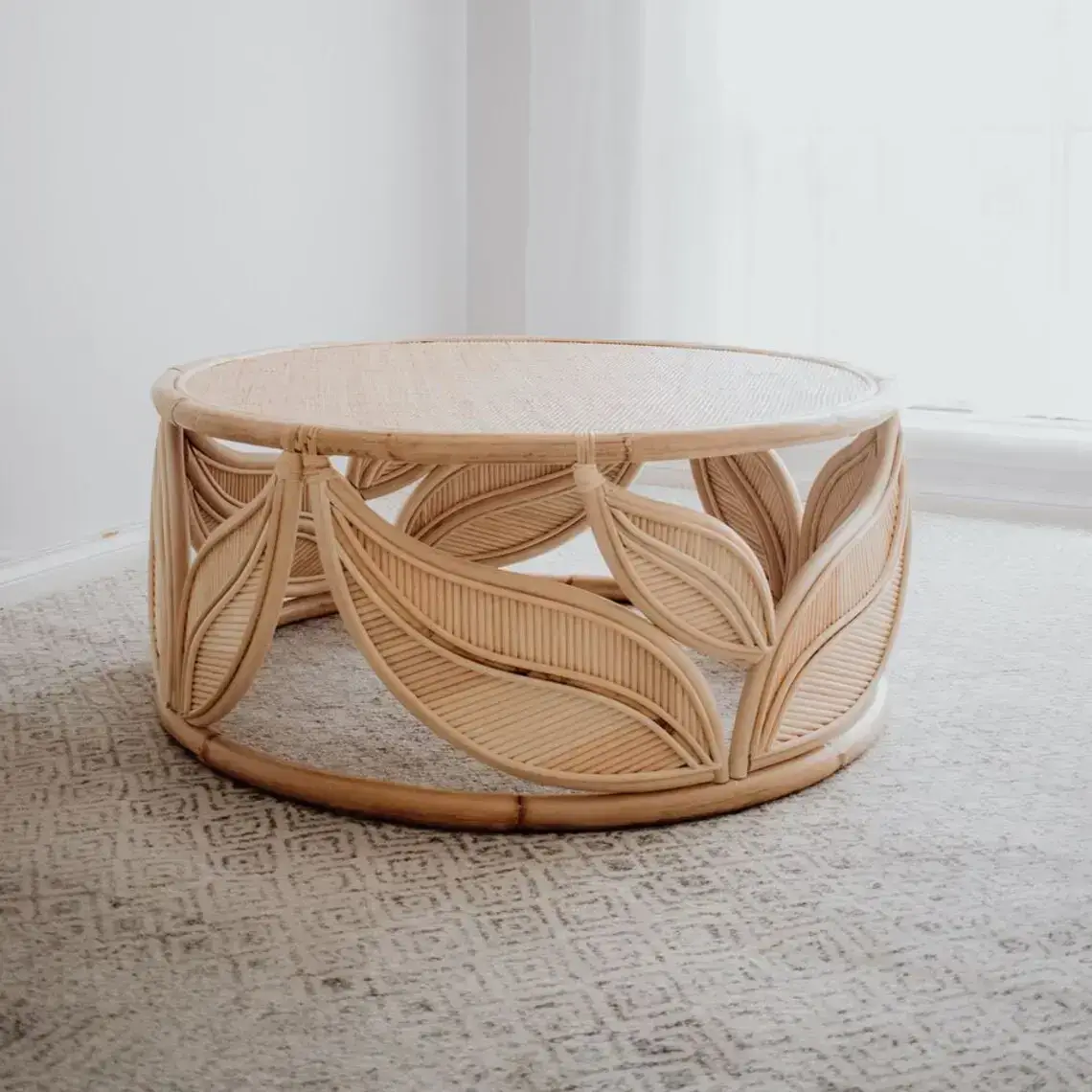 Round Rattan Table - Rose Leaf Design